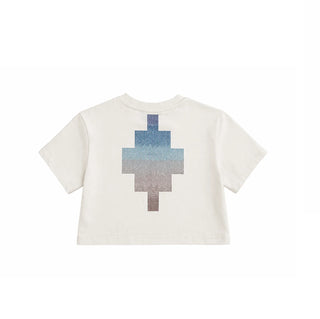 County of Milan T-shirt crop bambina con logo strass beige chiaro