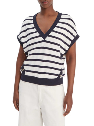 Liu Jo T-shirt a righe donna scollo a V panna blu