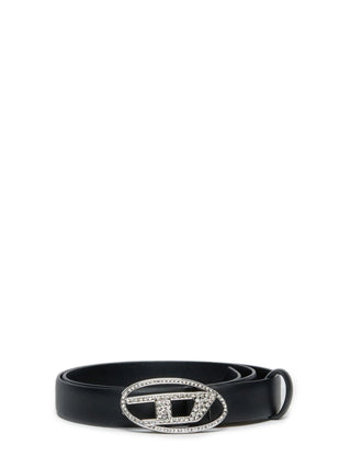 Diesel cintura in pelle con logo strass nero
