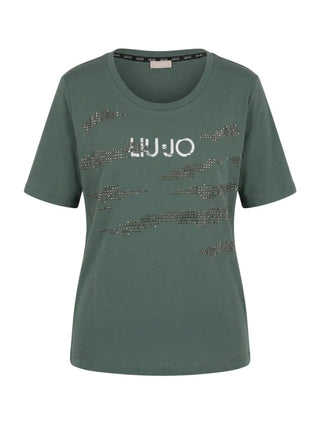 Liu Jo T-shirt manica corta donna con strass verde salvia
