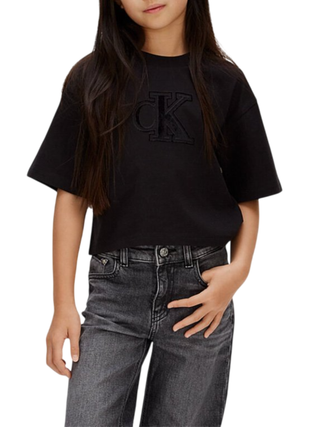 Calvin Klein Jeans T-shirt crop con logo velvet nero