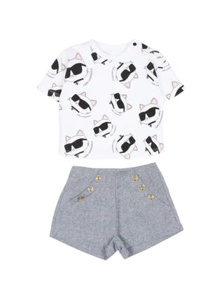 Karl Lagerfeld completo bambina T-shirt e shorts bianco nero