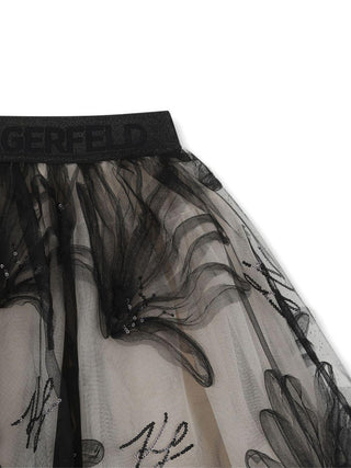 Karl Lagerfeld gonna in tulle con ricami floreali nero beige