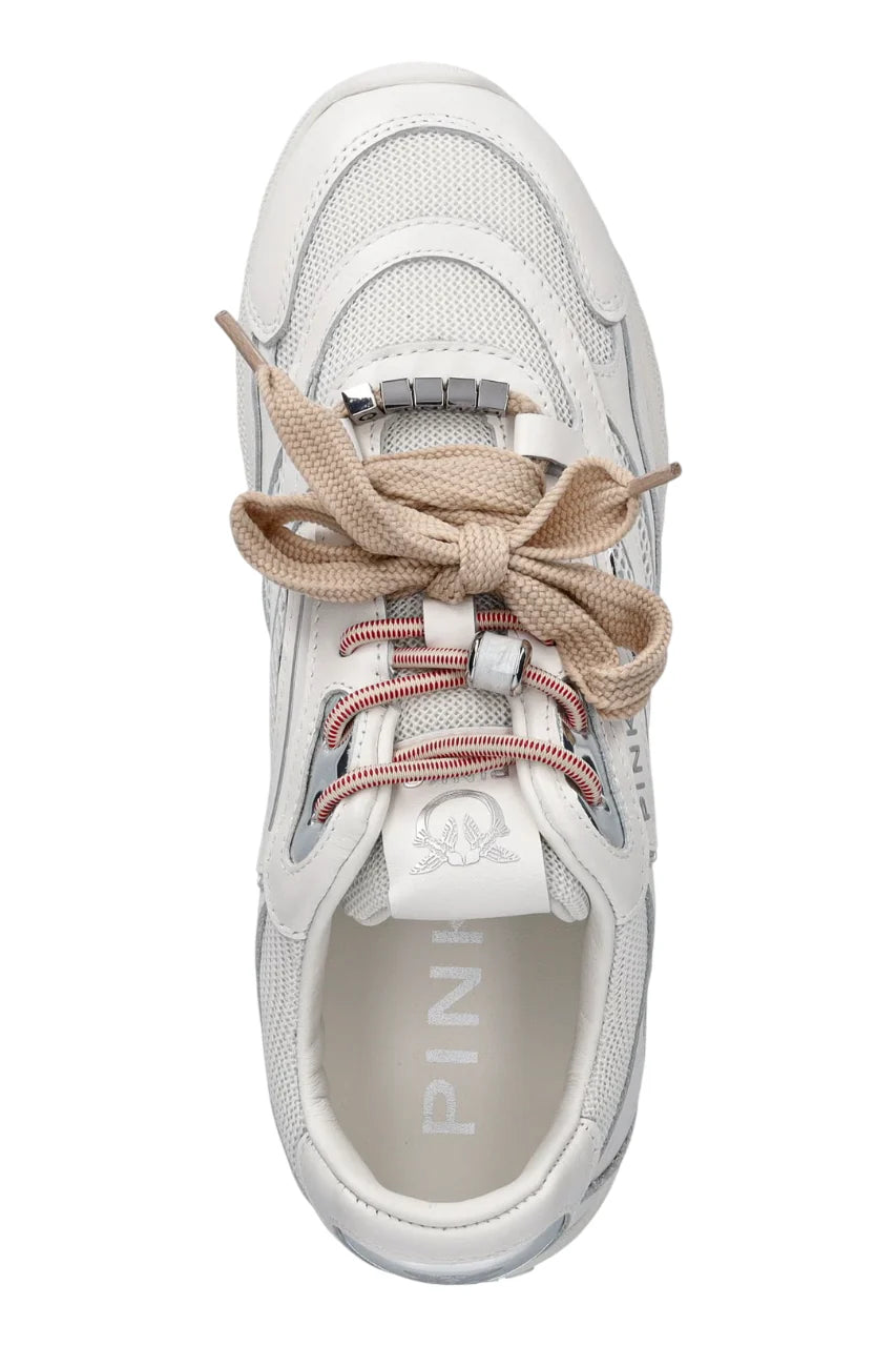 Pinko sneakers Yulia in pelle e mesh doppi lacci bianco