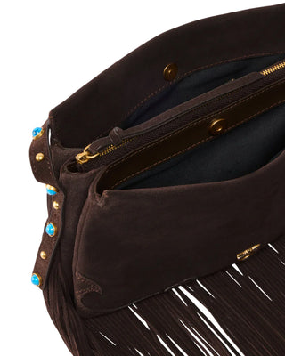 Pinko borsa a tracolla Triplet Mini in suede con frange marrone