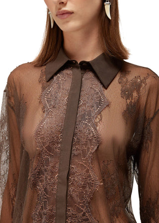 Blugirl camicia in pizzo manica lunga marrone