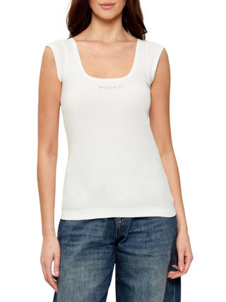 Pinko top a costine Tenace con logo bianco