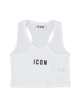 Icon top crop bambina con logo bianco