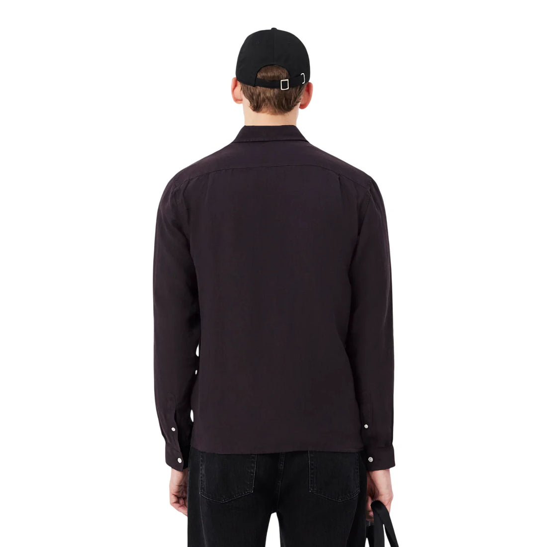Lacoste camicia in lino uomo con tasca marrone