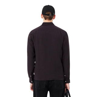 Lacoste camicia in lino uomo con tasca marrone