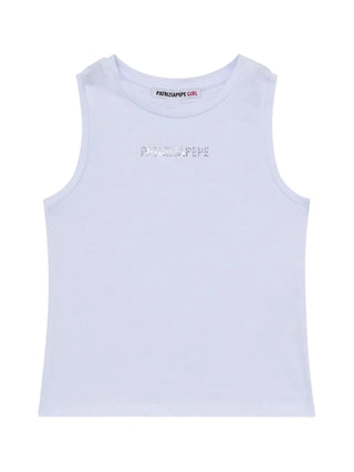 Patrizia Pepe canotta bambina con logo strass panna