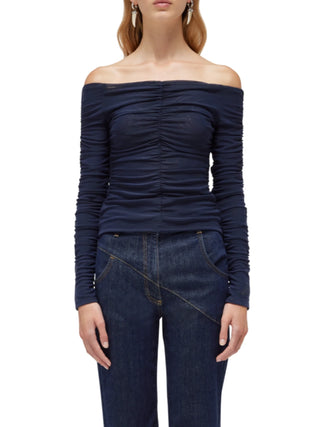 Blugirl T-shirt in tulle drappeggiato blu