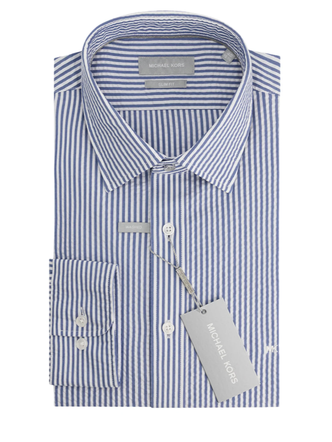 Michael Kors camicia uomo slim in fantasia a righe celeste bianco
