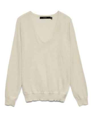 Vero Moda maglia lurex con scollo a V panna argento