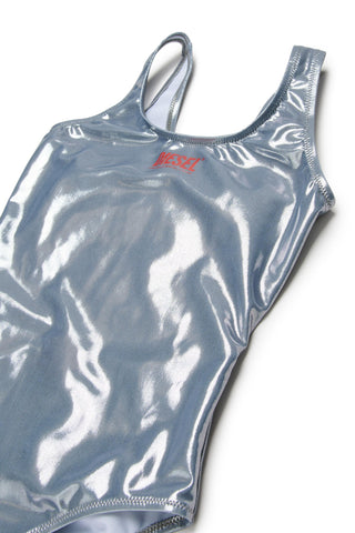 Diesel costume intero bambina in tessuto laminato argento