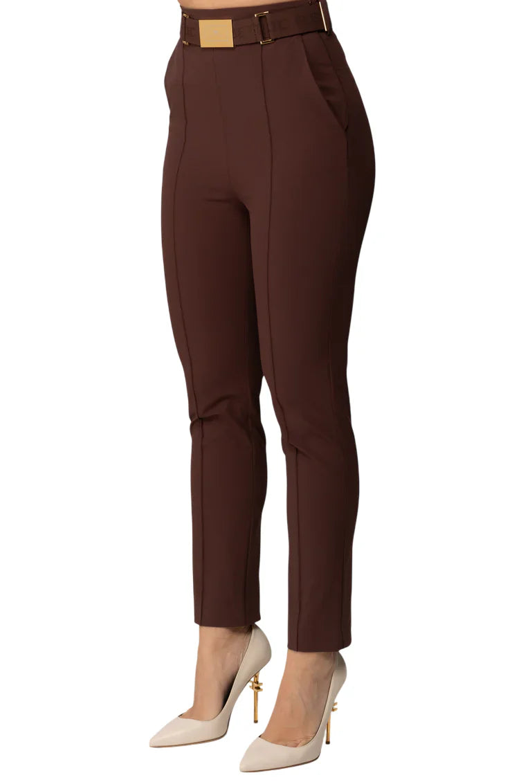 Elisabetta Franchi pantaloni slim in tessuto tecnico marrone