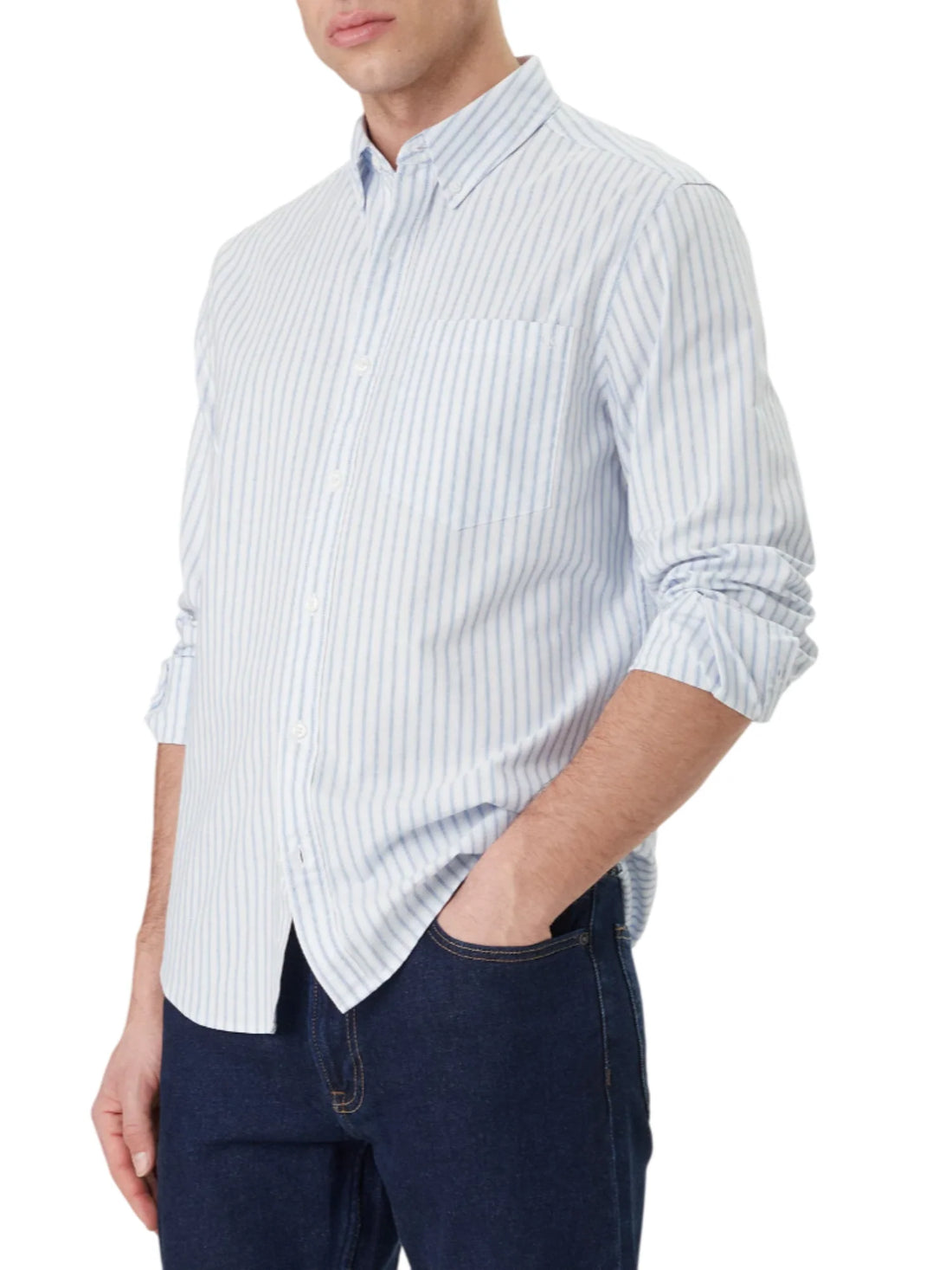 Calvin Klein Jeans camicia uomo in fantasia gessata bianco celeste