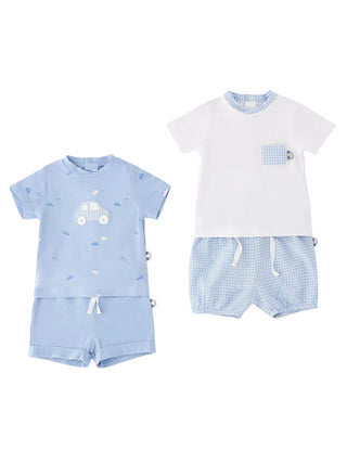iDo 2 completi neonato con shorts bianco celeste