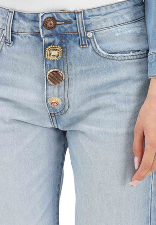 Vicolo jeans Zoe slim con bottoni gioiello lavaggio blu