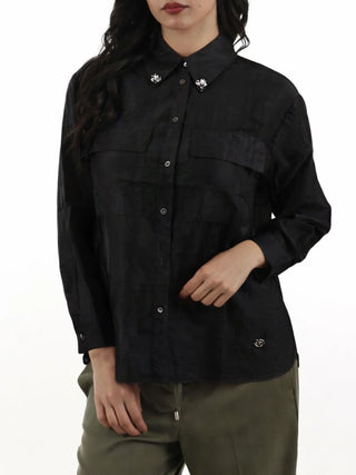 Yes Zee camicia cargo donna con trasparenze nero