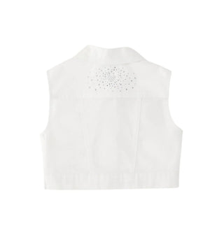 iDo gilet bambina in denim con strass bianco