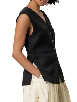 Surkana gilet donna misto lino nero