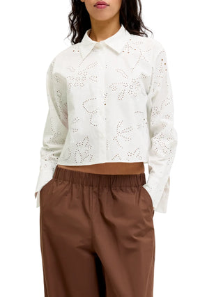 Jjxx camicia donna in pizzo Sangallo manica lunga panna
