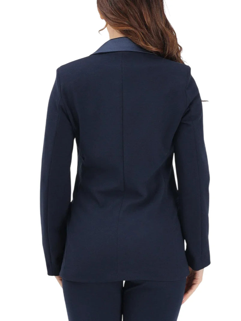 Vicolo giacca blazer monopetto con dettagli satin blu