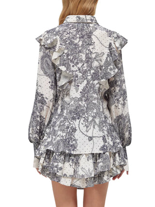 Blugirl camicia con rouches effetto pizzo panna blu