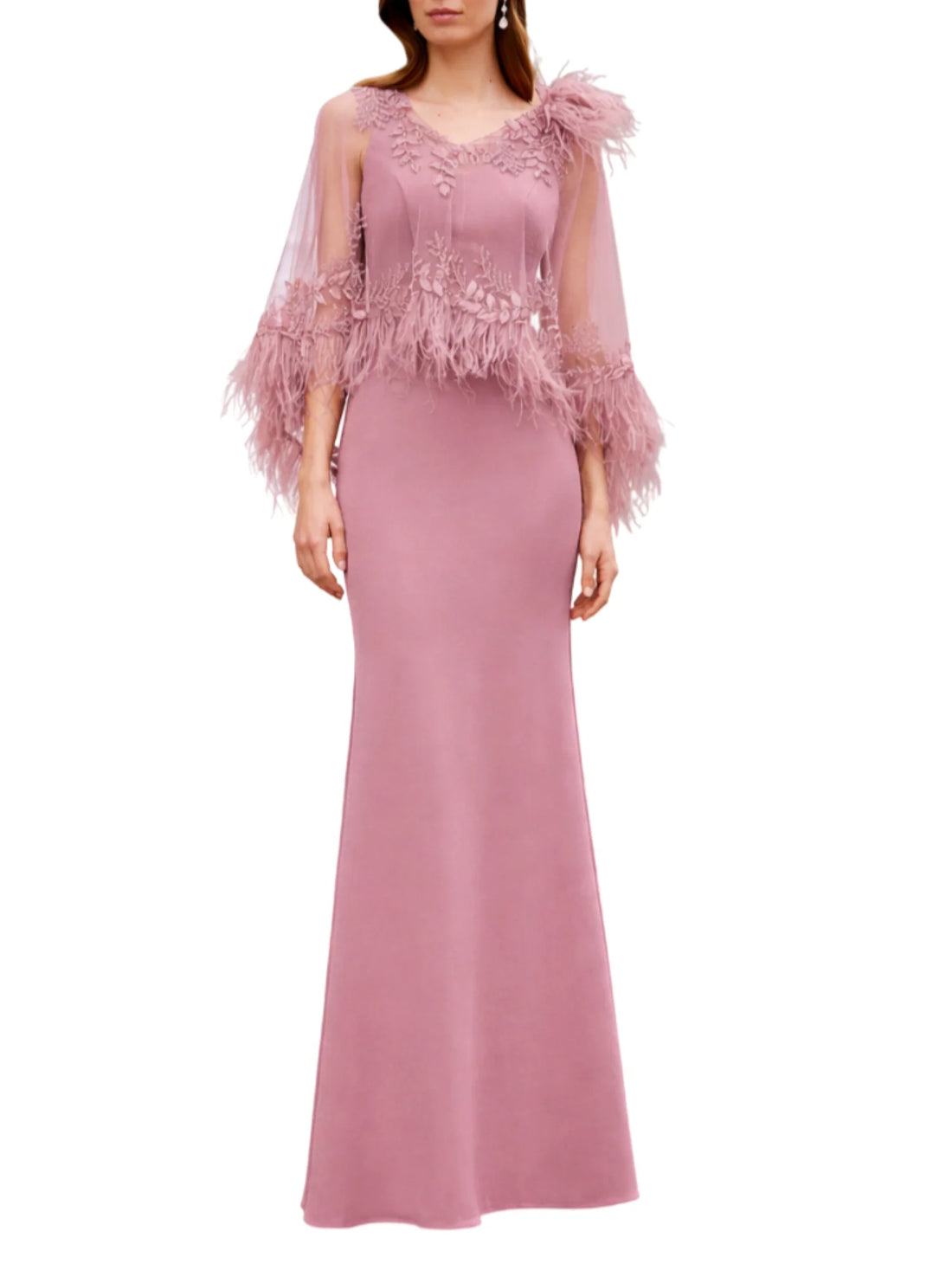 Couture Club abito cerimonia con mantellina gioiello rosa