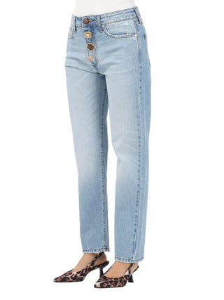 Vicolo jeans Zoe slim con bottoni gioiello lavaggio blu