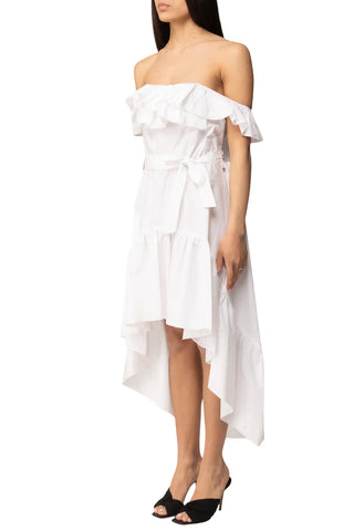 Aniye By abito in cotone con rouches e balze bianco