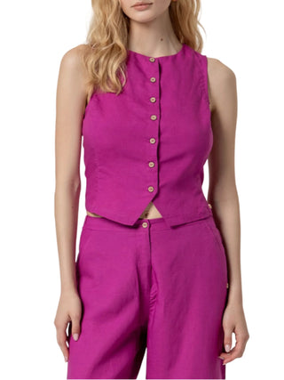 Surkana gilet donna in viscosa e lino fucsia