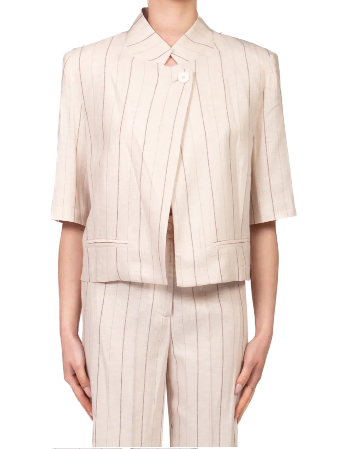 Vicolo giacca blazer gessata alla coreana beige