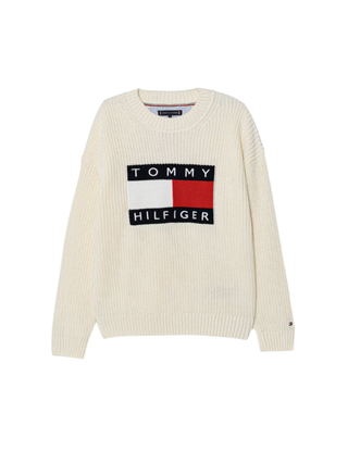 Tommy Hilfiger maglia bambino con bandierina panna