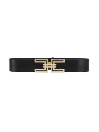 Elisabetta Franchi cintura in pelle h5 con logo iconico nero oro
