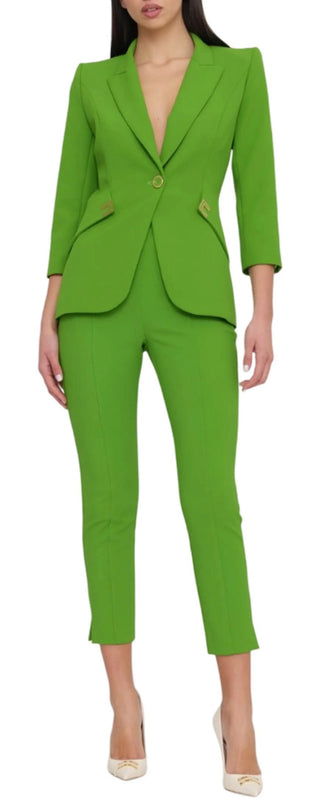 Elisabetta Franchi giacca blazer monopetto con dettagli logati verde