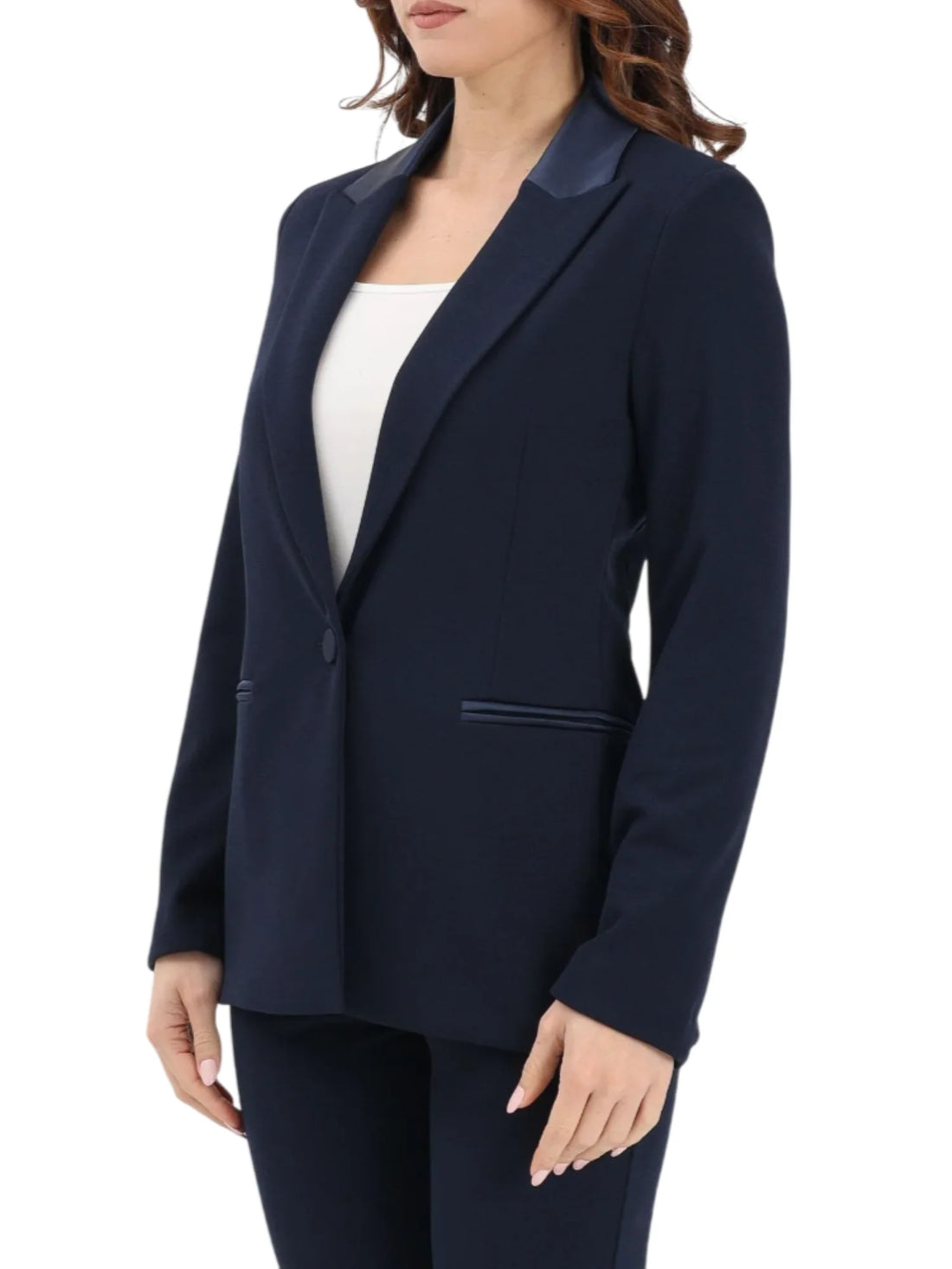 Vicolo giacca blazer monopetto con dettagli satin blu