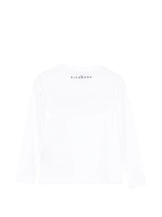 John Richmond T-shirt manica lunga bambino con logo bianco