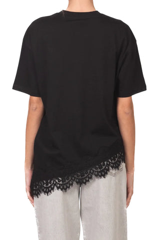 Vicolo T-shirt manica corta asimmetrica con pizzo nero