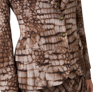 Elisabetta Franchi giacca blazer monopetto stampa alligatore marrone