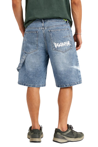 Disclaimer bermuda uomo in denim con logo lavaggio blu