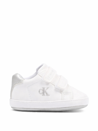 Calvin Klein scarpette neonata con logo glitter bianco