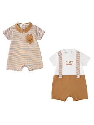 iDo 2 pagliaccetti estivi neonato marrone bianco