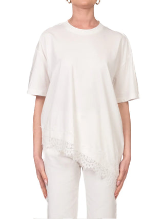 Vicolo T-shirt manica corta asimmetrica con pizzo panna RAB0598 NATURALE VICOLO 