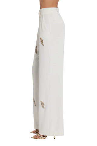 Relish pantaloni palazzo Avezam con applicazioni gioiello panna