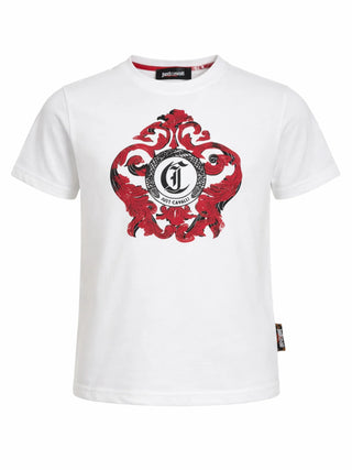 Just Cavalli T-shirt bambino con stampa logata panna