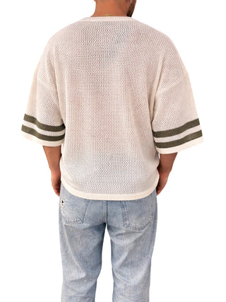 Disclaimer maglia traforata uomo con logo beige