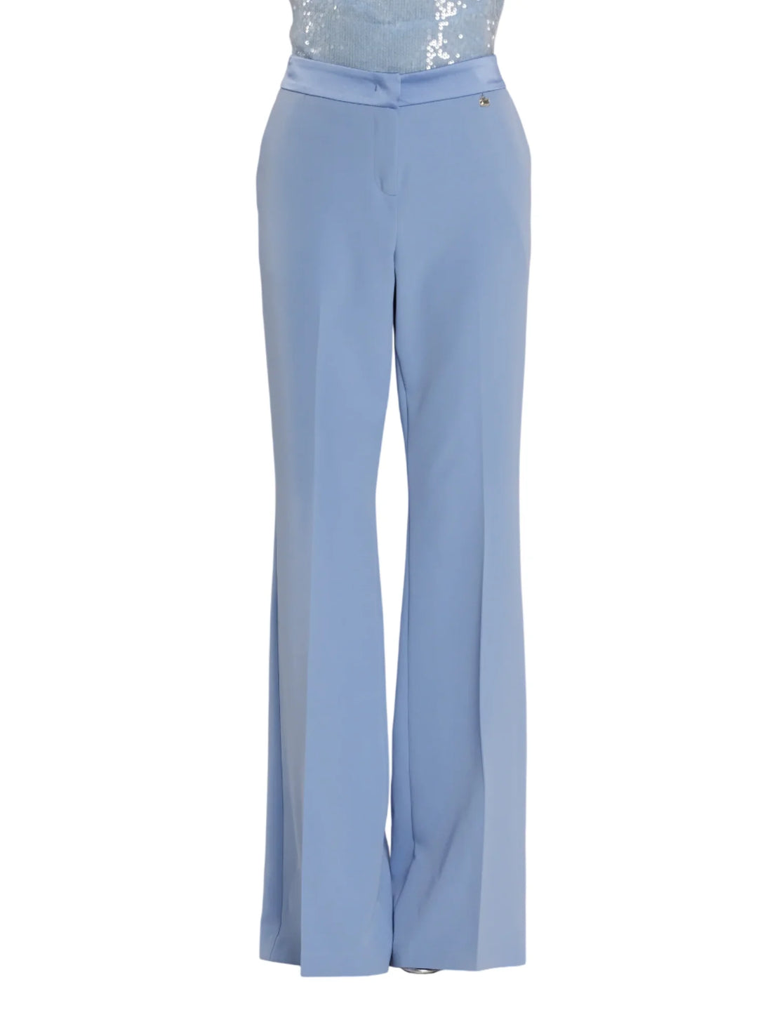 Relish pantaloni a zampa con dettagli satin celeste