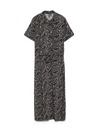 Vero Moda abito midi chemisier in fantasia nero beige